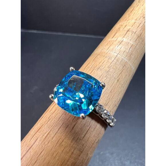 Aqua blue CZ sterling silver ring size 8 - Picture 13 of 16